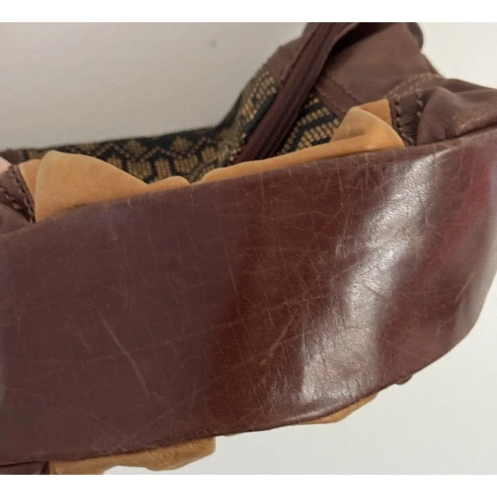 Vintage Y2K‎ The Sak Leather Crossbody Purse Brown Patchwork Boho Woven